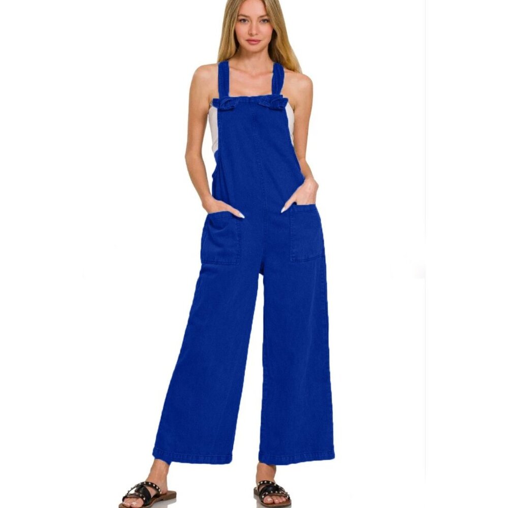 Zenana Blue‎ Knot Strap Overalls Jumpsuit Women’s New in Package Boutique